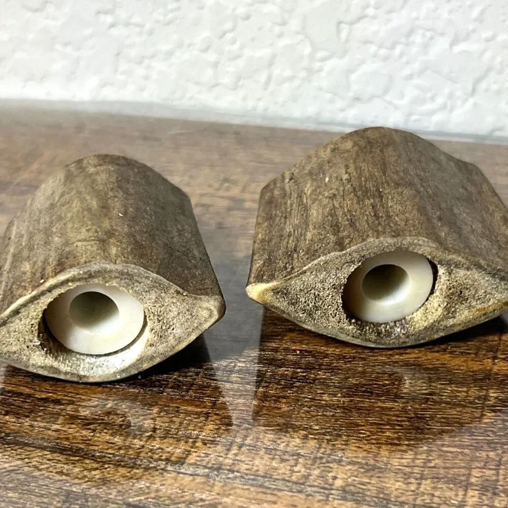 Vintage Real Antler Salt Pepper Shakers Carved Natural Horn Rustic Lodge Cabin